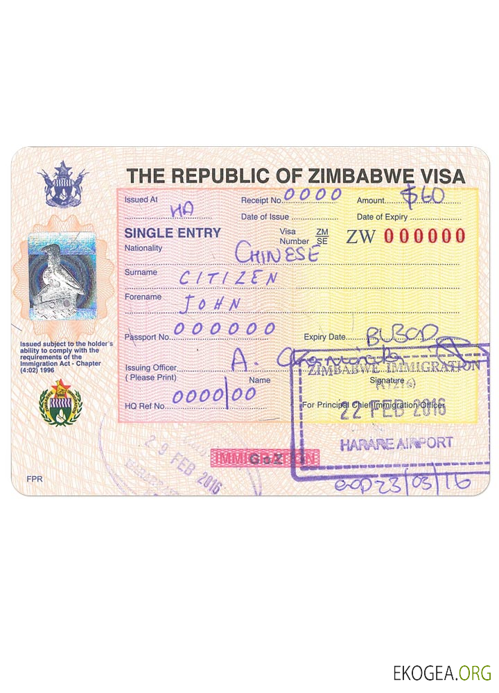 Visa ZIMBABWE template
